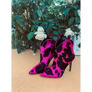 HOT pink Barbie  Boots Real calf Cow Fur size 7 M /37.5 Brand New Jessica simp